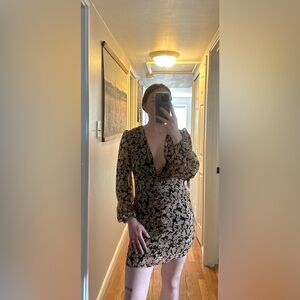 Nasty Gal Black Floral Long Sleeve Dress